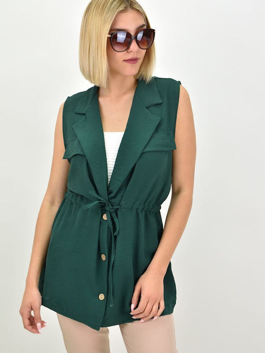 Women's Vest with Buttons Green
