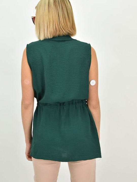 Women's Vest with Buttons Green