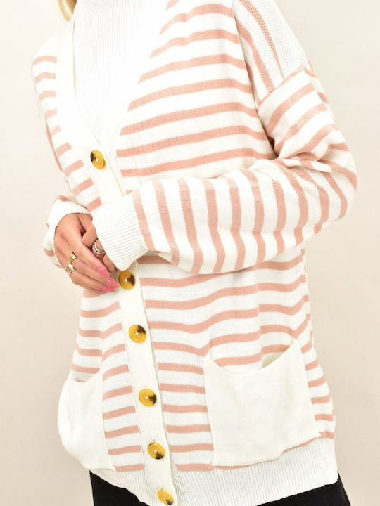 Lange Gestrickte Strickjacke für Damen mit Knöpfen Beiges