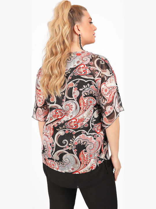 Damen Sommer Bluse Kurzärmelig Schwarz