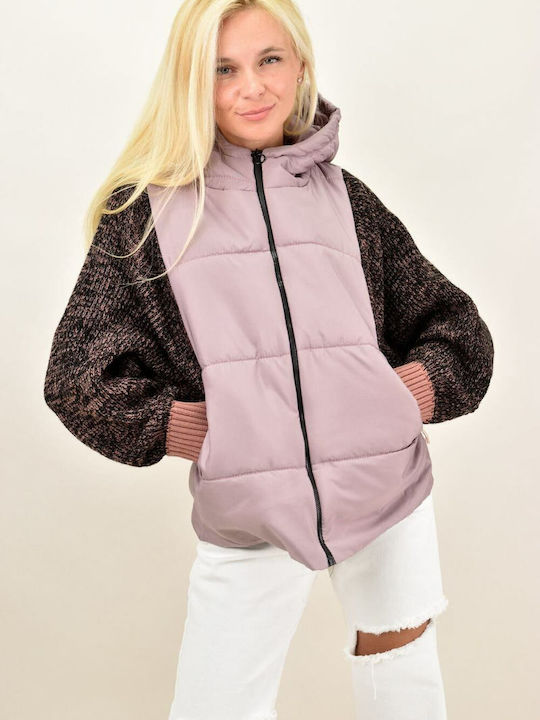 Potre Women's Short Puffer Jacket for Winter with Hood Pink