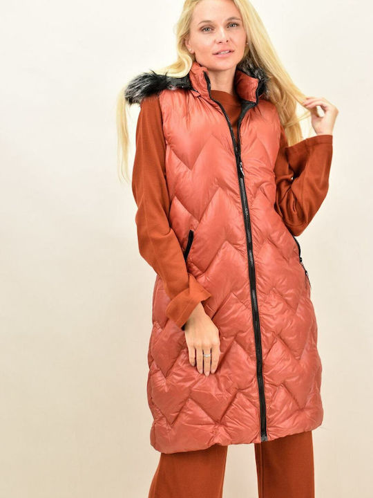 Lang Damen Ärmellos Puffer Jacke für Winter Rot