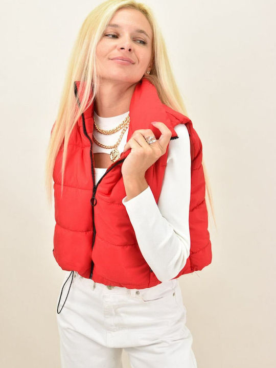 Potre Women's Short Puffer Jacket for Winter Red