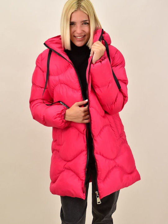 Potre Lang Damen Puffer Jacke für Winter Fuchsie