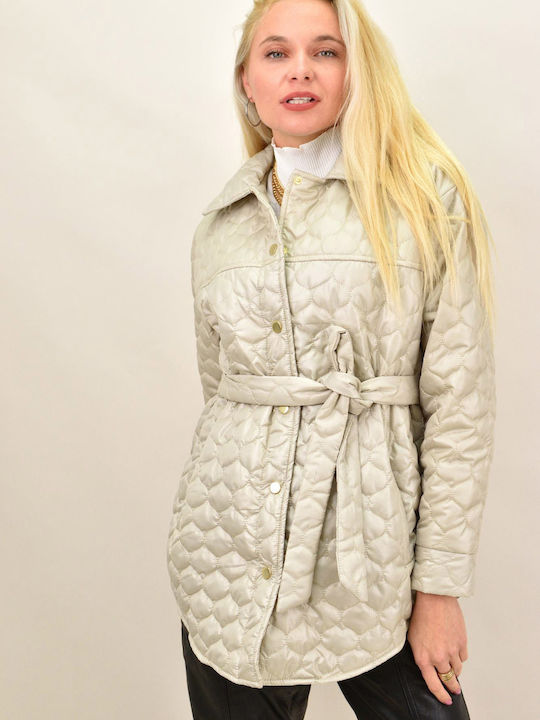 Potre Women's Long Puffer Jacket for Winter Beige