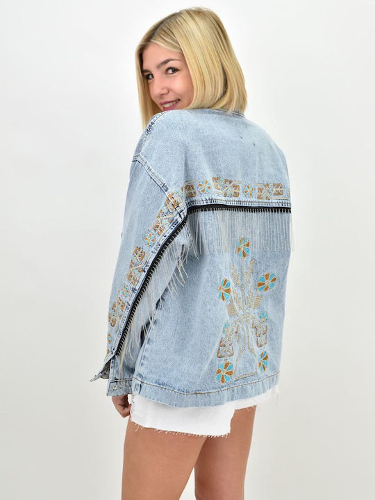 Potre Women's Short Jean Jacket for Spring or Autumn Blue