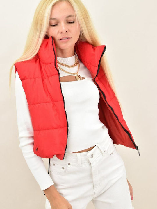 Kurz Damen Ärmellos Puffer Jacke für Winter Rot