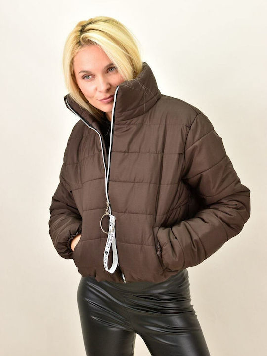 Potre Women's Short Puffer Jacket for Winter Brown