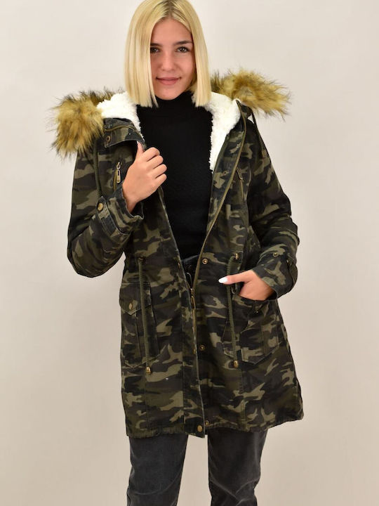 Women's Long Parka Jacket for Winter with Hood Khaki
