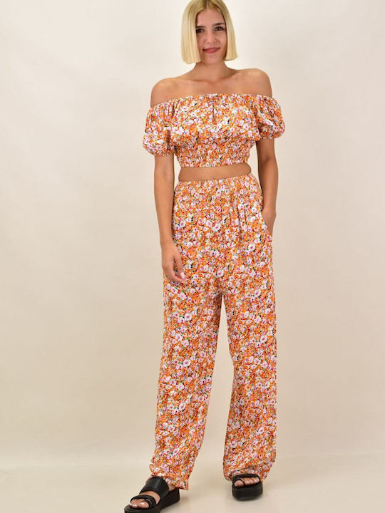 Women's Orange Set with Pants Floral