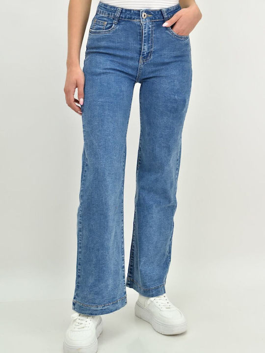 Hoch tailliert Damenjeans Schlaghose in Lockerer Passform