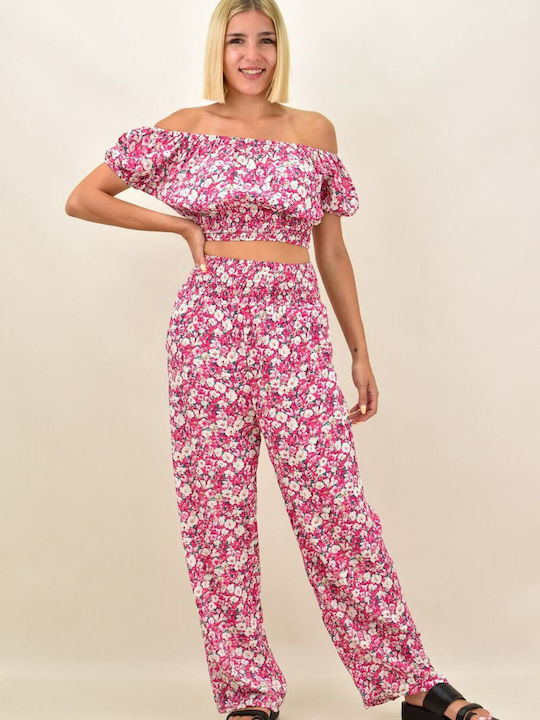 Potre Femei Roz Set cu Pantaloni Floral