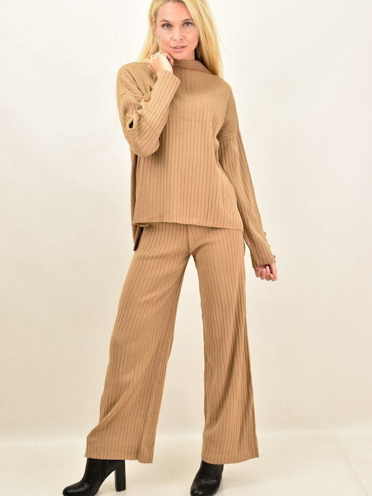 Potre Women's Beige Set with Trousers Bell