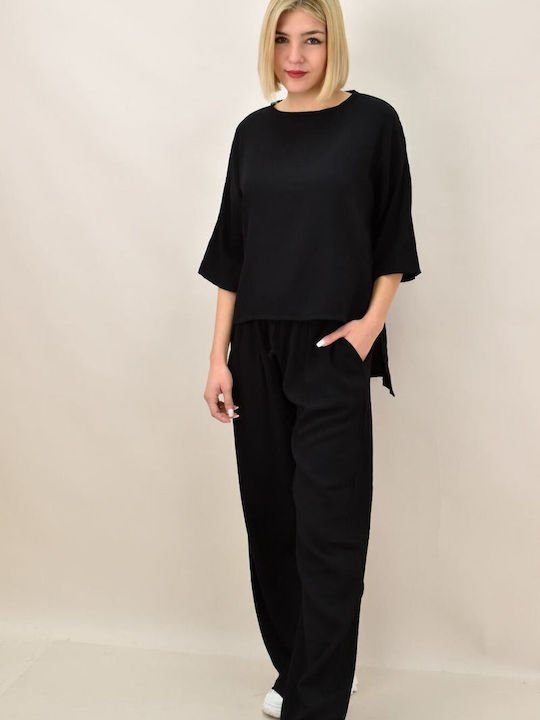 Femei Negru Set cu Pantaloni cu elastic
