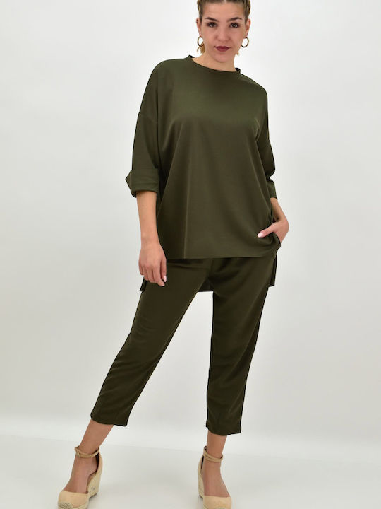 Potre Women's Green Set with Trousers with Elastic in Relaxed Fit