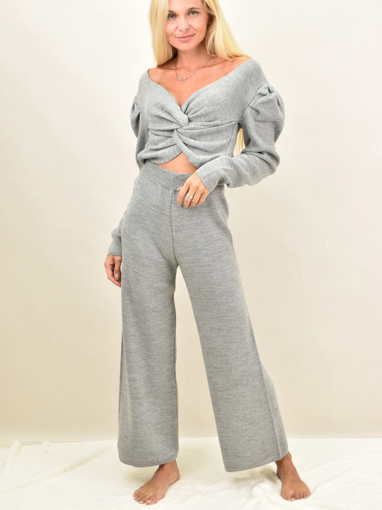 Potre Damen Gray Set mit Hose Schlaghose