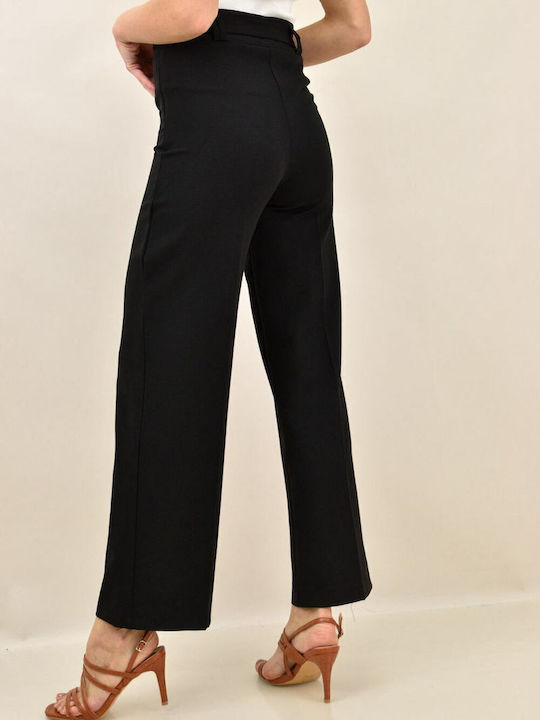 Women's High-waisted Fabric Trousers with Elastic Black