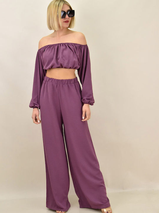 Women's Purple Set with High-waisted Pants with Elastic