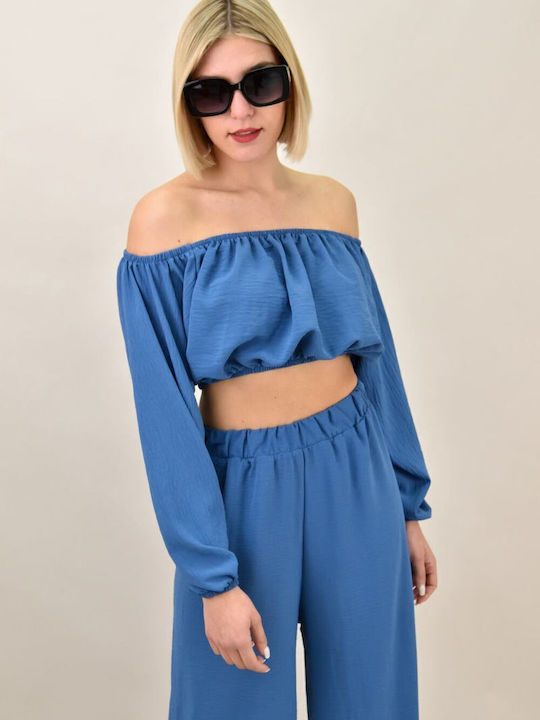 Femei Albastru Set cu Talie înaltă Pantaloni cu elastic