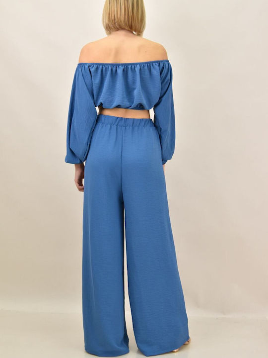 Femei Albastru Set cu Talie înaltă Pantaloni cu elastic