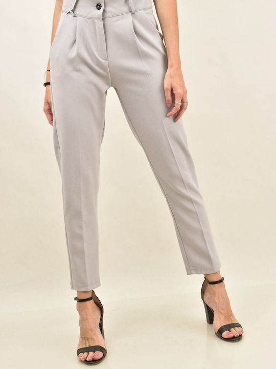 Potre Women's High-waisted Cotton Trousers in Regular Fit Gray