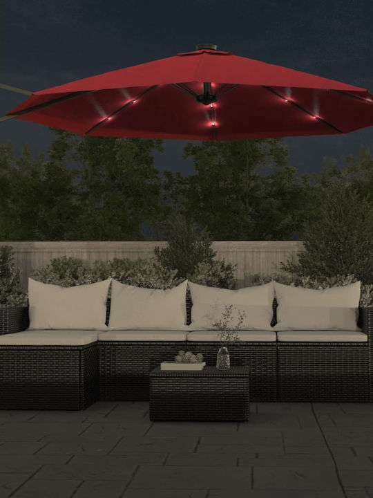 Garten & Terrassen Sonnenschirm Wandmontage Rund Aluminium Rot mit LED-Beleuchtung Ø2.9m