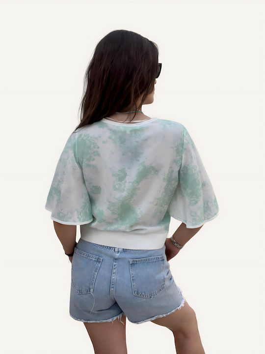 Women's Summer Blouse Short Sleeve Green