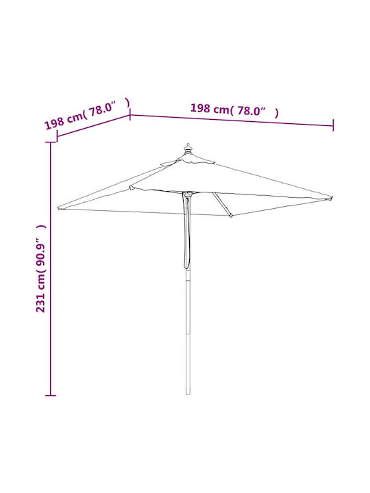 Square Garden Parasol Metal Orange 1.98x1.98xHeight 2.31m