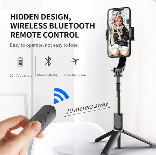 Techsuit Q08 Selfie-Stick mit Bluetooth / Fernsteuerung Schwarz