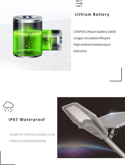 Street Solar Light 200W 2600lm with Motion Sensor, Photocell and Remote Control IP67