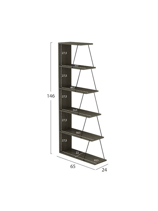Βιβλιοθήκη Olive Grey 65x24x146εκ.
