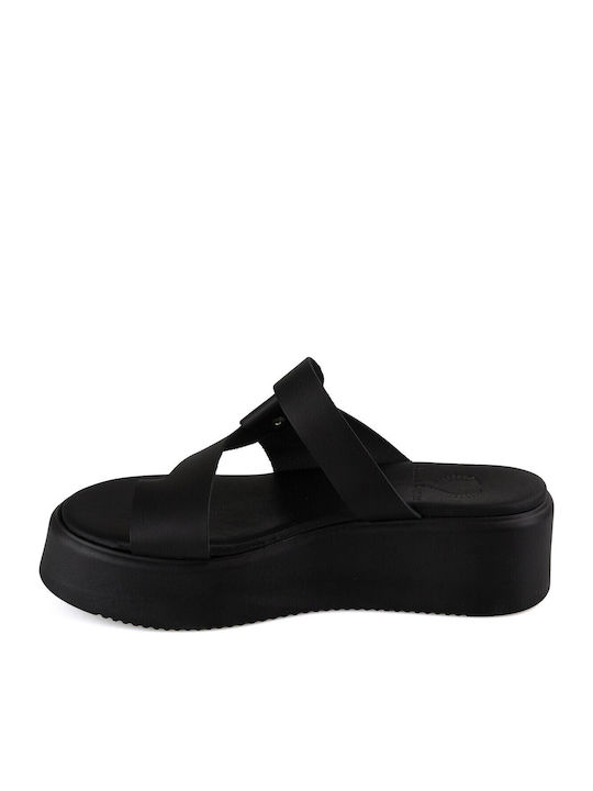 Leder Flache Sandalen für Damen Flatforms in Schwarz Farbe