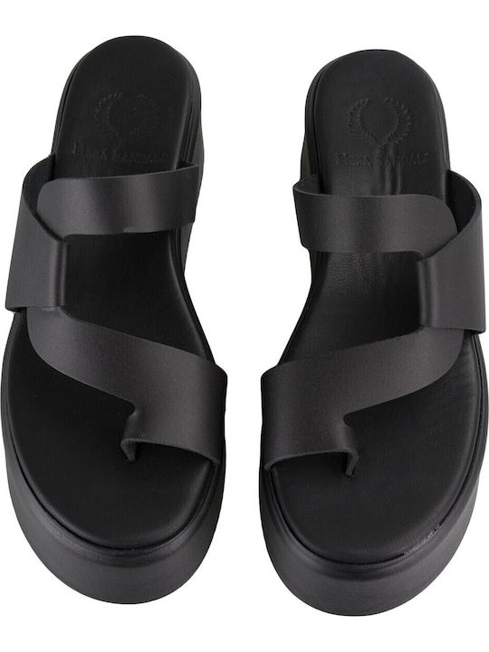 Leder Flache Sandalen für Damen Flatforms in Schwarz Farbe