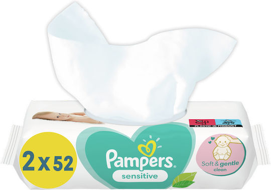 Pampers Sensitive Hypoallergenic Baby Wipes Fragrance Free Alcohol-Free And Parabens Free 2x52 Pieces