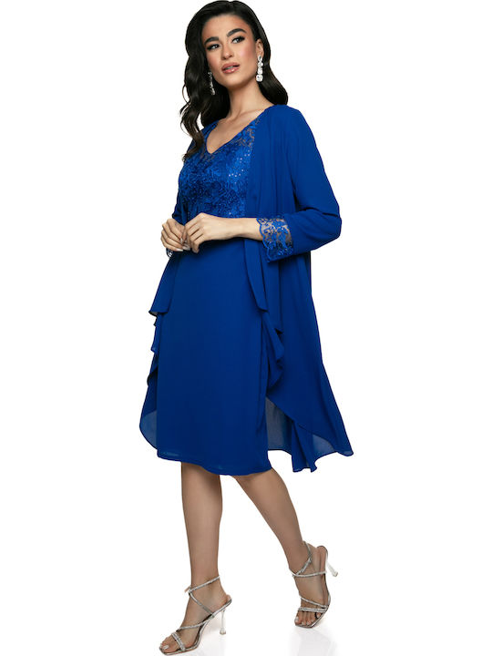 Midi Dress for Wedding and Christening with Lace Blue