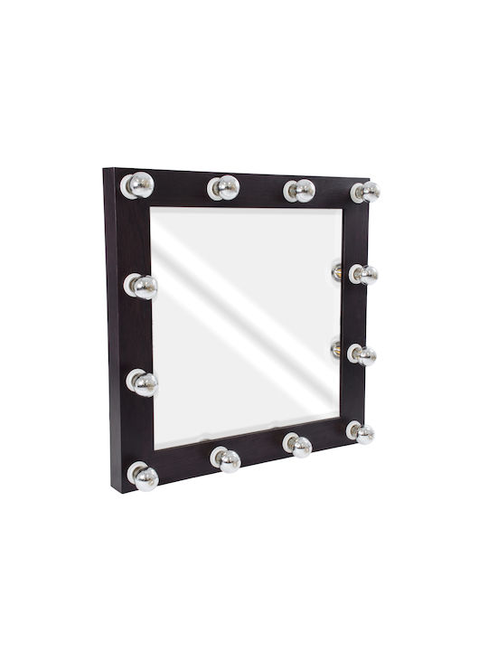 GloboStar Като Огледало за Стена с Черен Дърво Рамка & LED Осветление 80x80см 1бр