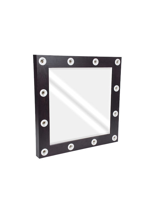 GloboStar Като Огледало за Стена с Черен Дърво Рамка & LED Осветление 80x80см 1бр