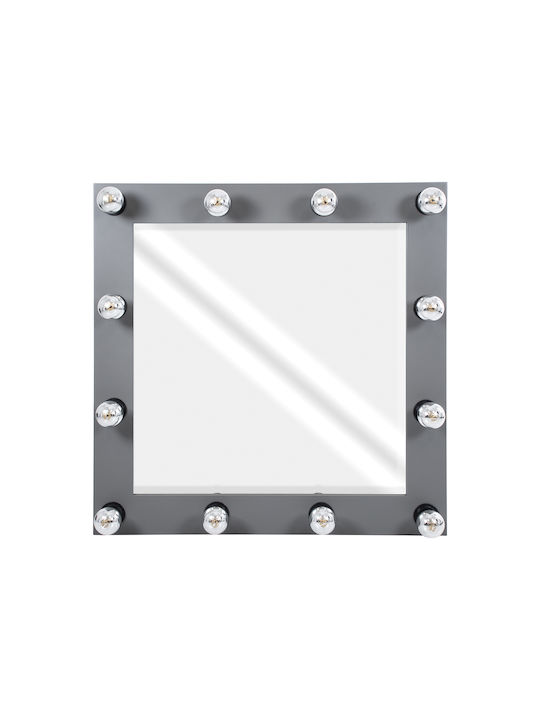 GloboStar Wall Mirror with Gray Wooden Frame & LED Lighting 80x80cm 1pcs