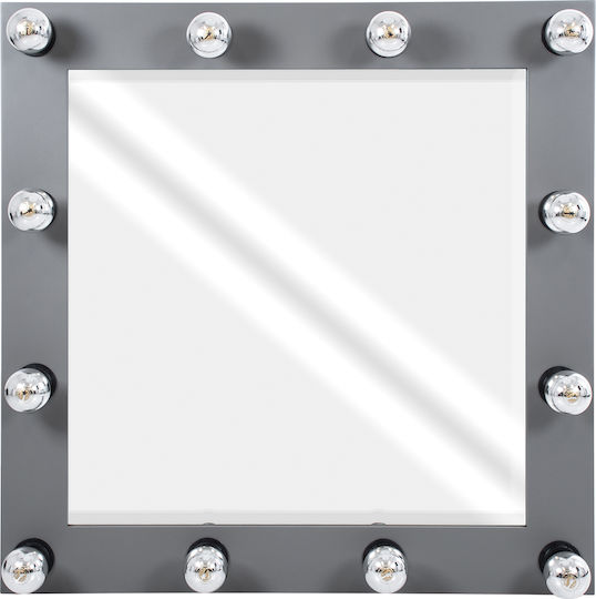 GloboStar Καθρέπτης Τοίχου με Γκρι Ξύλινο Πλαίσιο & LED Φωτισμό 80x80cm
