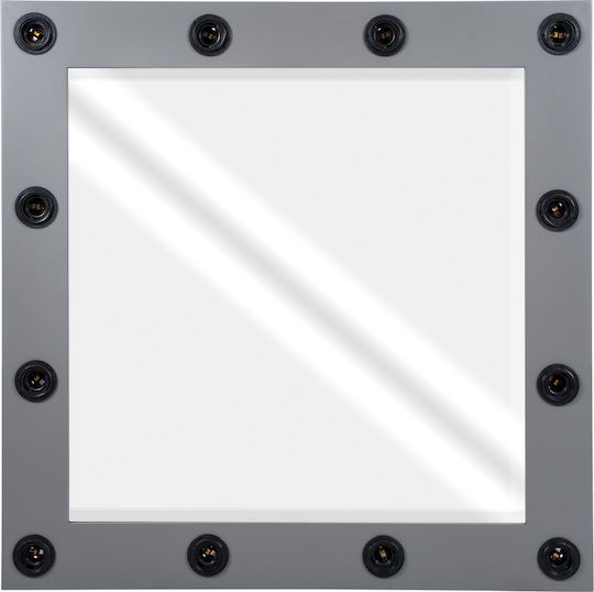 GloboStar Καθρέπτης Τοίχου με Γκρι Ξύλινο Πλαίσιο & LED Φωτισμό 80x80cm
