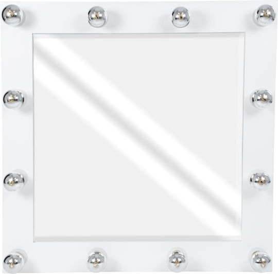 GloboStar Wandspiegel mit Weiß Hölzernes Rahmen & LED Beleuchtung 80x80cm 1Stück