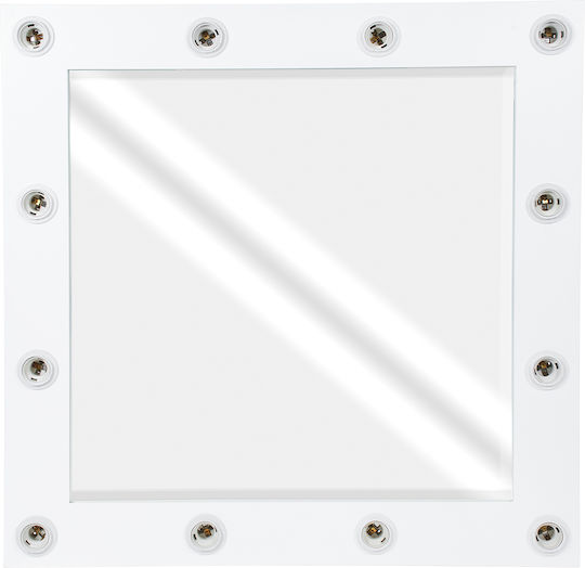 GloboStar Wandspiegel mit Weiß Hölzernes Rahmen & LED Beleuchtung 80x80cm 1Stück