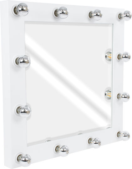 GloboStar Wandspiegel mit Weiß Hölzernes Rahmen & LED Beleuchtung 80x80cm 1Stück