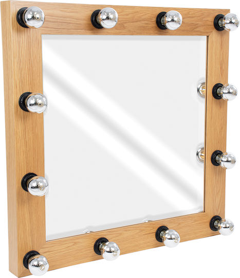 GloboStar Makeup Mirror Wall Mirror with Beige Wooden Frame & LED Lighting 80x80cm 1pcs