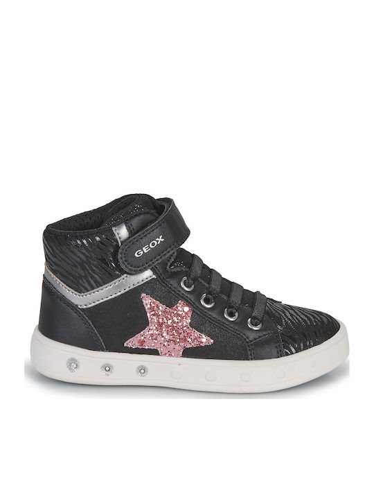 J SKYLIN Kids Sneakers High with Scratch & Lights Black