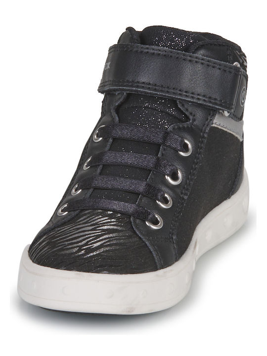 J SKYLIN Kids Sneakers High with Scratch & Lights Black