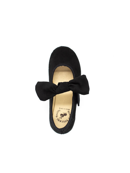 Vulladi Kids Suede Ballerinas with Hoop & Loop Closure Black