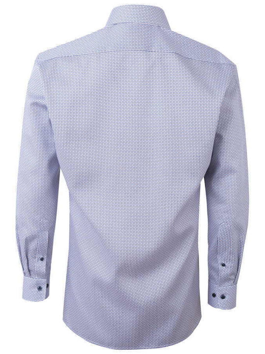 Olymp Men's Shirt Long Sleeve Cotton Checked Light Blue