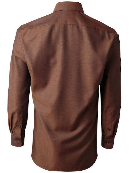 Olymp Men's Shirt Long Sleeve Cotton Brown