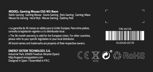 Energy Sistem ESG M3 Neon RGB Gaming Ποντίκι 7200 DPI Μαύρο